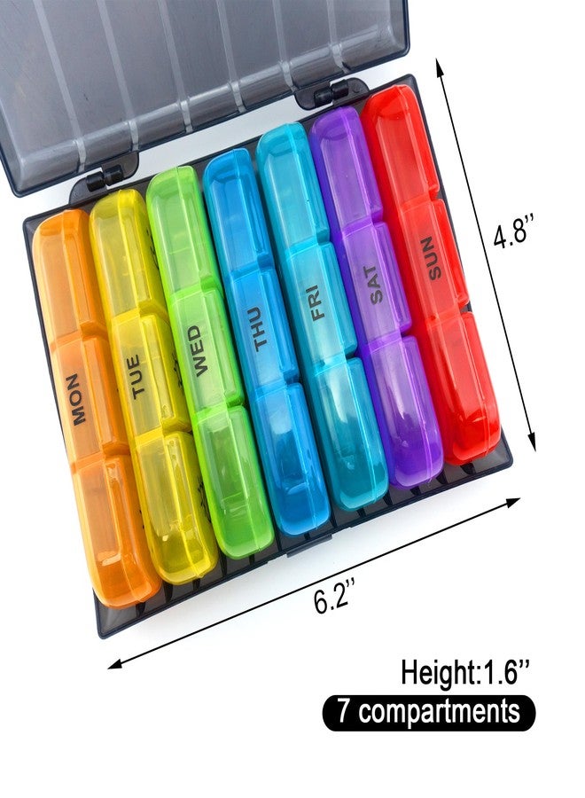 Quacc 1 PCS Weekly Pill Box Organizer 7 Day 3 Times Portable Travel Medicine Pill Organizer Tablet Box for Gel Capsules, Fish Oils, Vitamins, Supplements (Colorful) - Image 2
